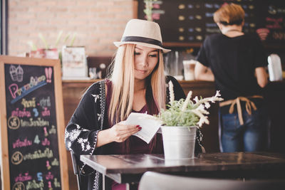 Young woman in restaurant