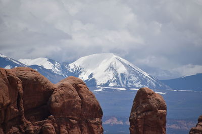 Scenic view of snowcapped mountains against sky