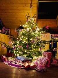 Close-up of christmas tree at home