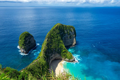 High angle view of sea shore against sky