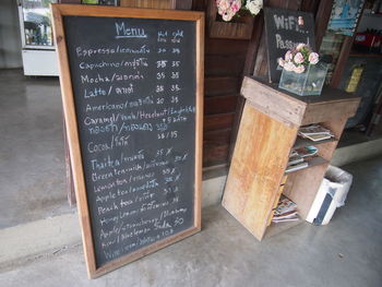 Text on table in restaurant