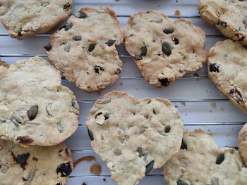 High angle view of cookies