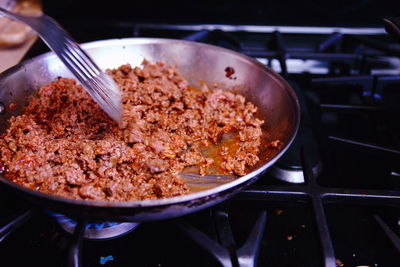 Close-up of preparing beef