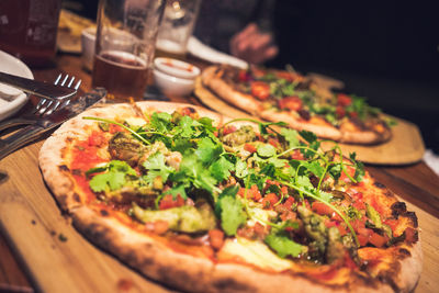 Close-up of pizza on table