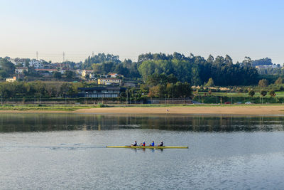 Man kayaking in lake