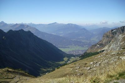 Scenic view of mountains against clear sky