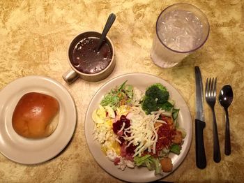 High angle view of food served in plate