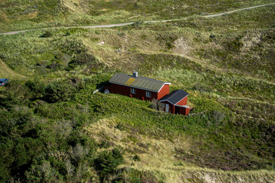 High angle view of green landscape