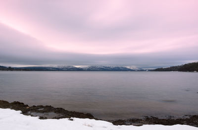 Scenic view of frozen sea against sky during winter