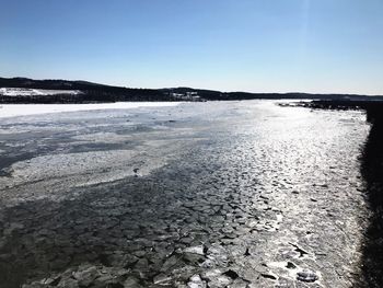 Scenic view of land against clear sky during winter