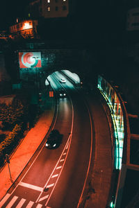 High angle view of illuminated city at night