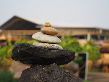 Close-up of stone stack on rock