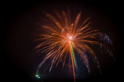 Low angle view of firework display at night