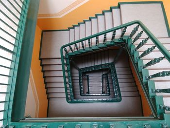 High angle view of spiral staircase in building