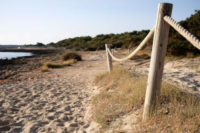 Scenic view of beach against clear sky