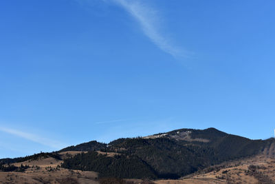 Scenic view of mountains against clear blue sky