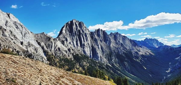 Panoramic view of mountain range against sky