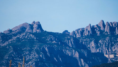 Scenic view of rocky mountains against clear sky