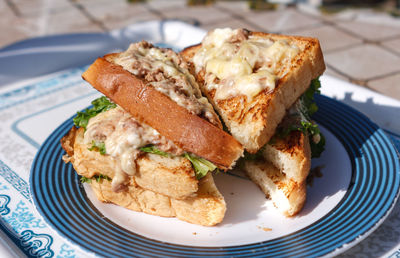 Close-up of food in plate on table