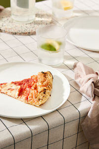 High angle view of food in plate on table