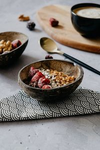 High angle view of breakfast on table