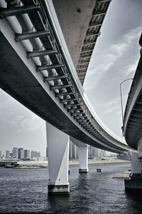 Low angle view of elevated road and railway bridge over tokyo bay