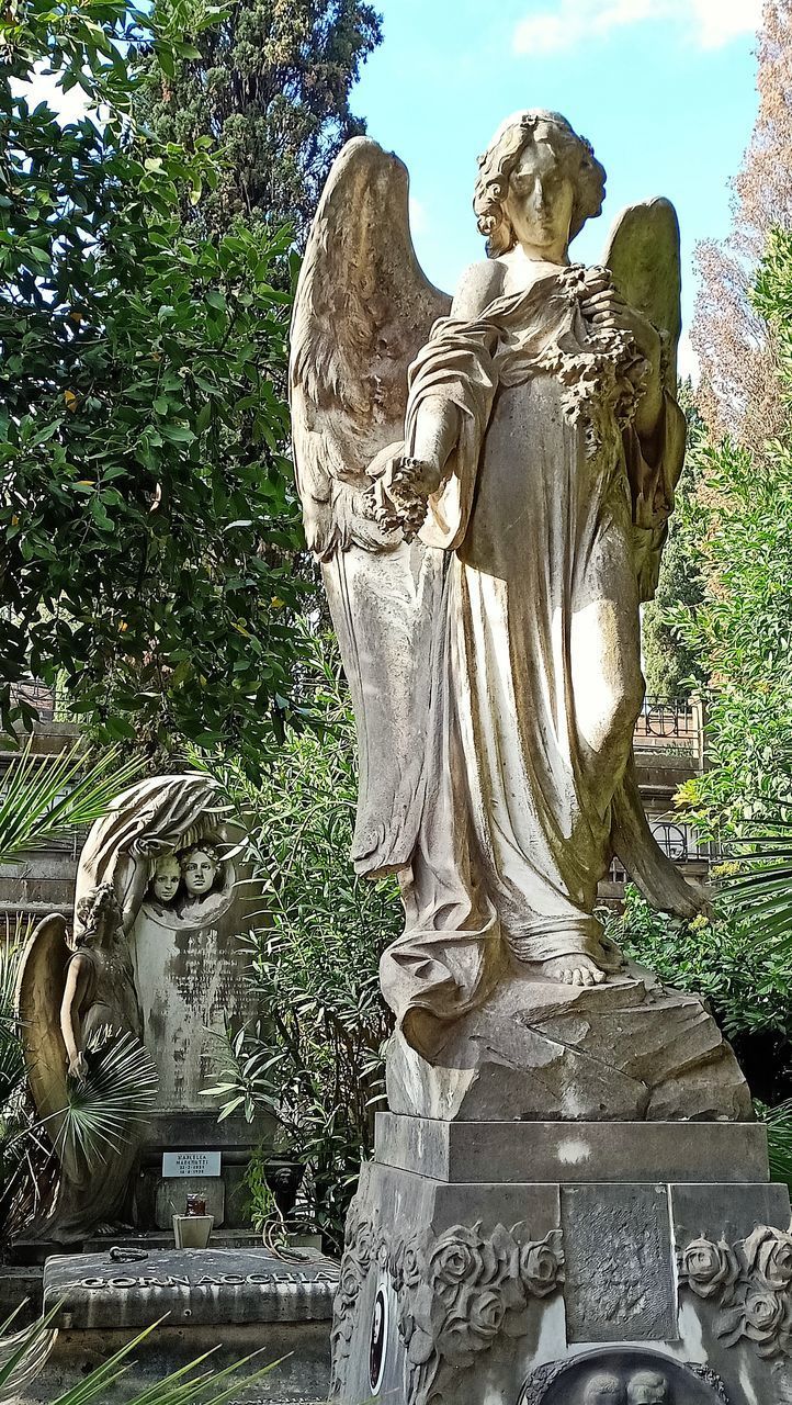STATUE OF ANGEL AND PLANTS