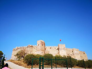 Low angle view of fort against blue sky