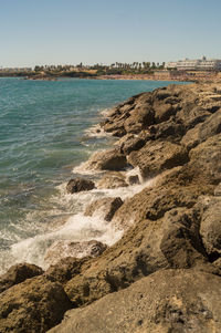 Scenic view of sea against clear sky