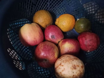 High angle view of apples in basket