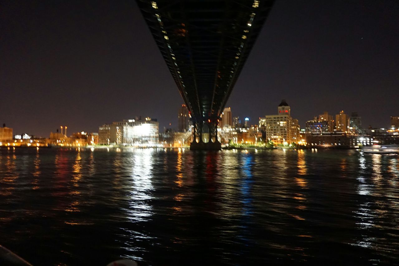 illuminated, night, architecture, built structure, water, waterfront, city, building exterior, reflection, river, cityscape, bridge - man made structure, clear sky, connection, modern, sky, travel destinations, capital cities, no people, outdoors