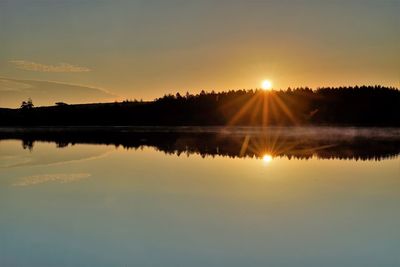 Scenic view of lake against sky during sunset