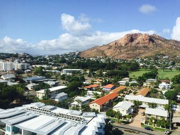 High angle view of townscape against sky