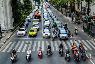 High angle view of traffic on city street