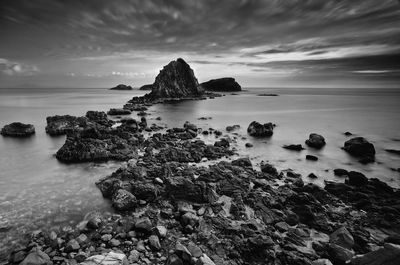 Scenic view of sea against cloudy sky