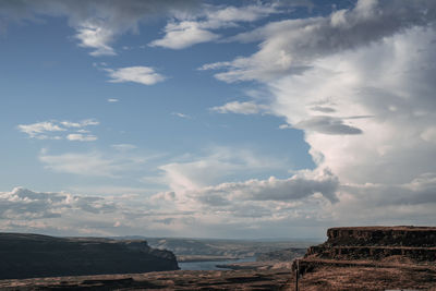 Scenic view of landscape against cloudy sky