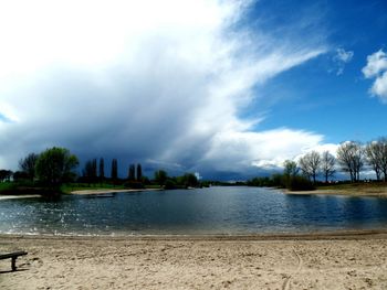 Scenic view of sea against cloudy sky