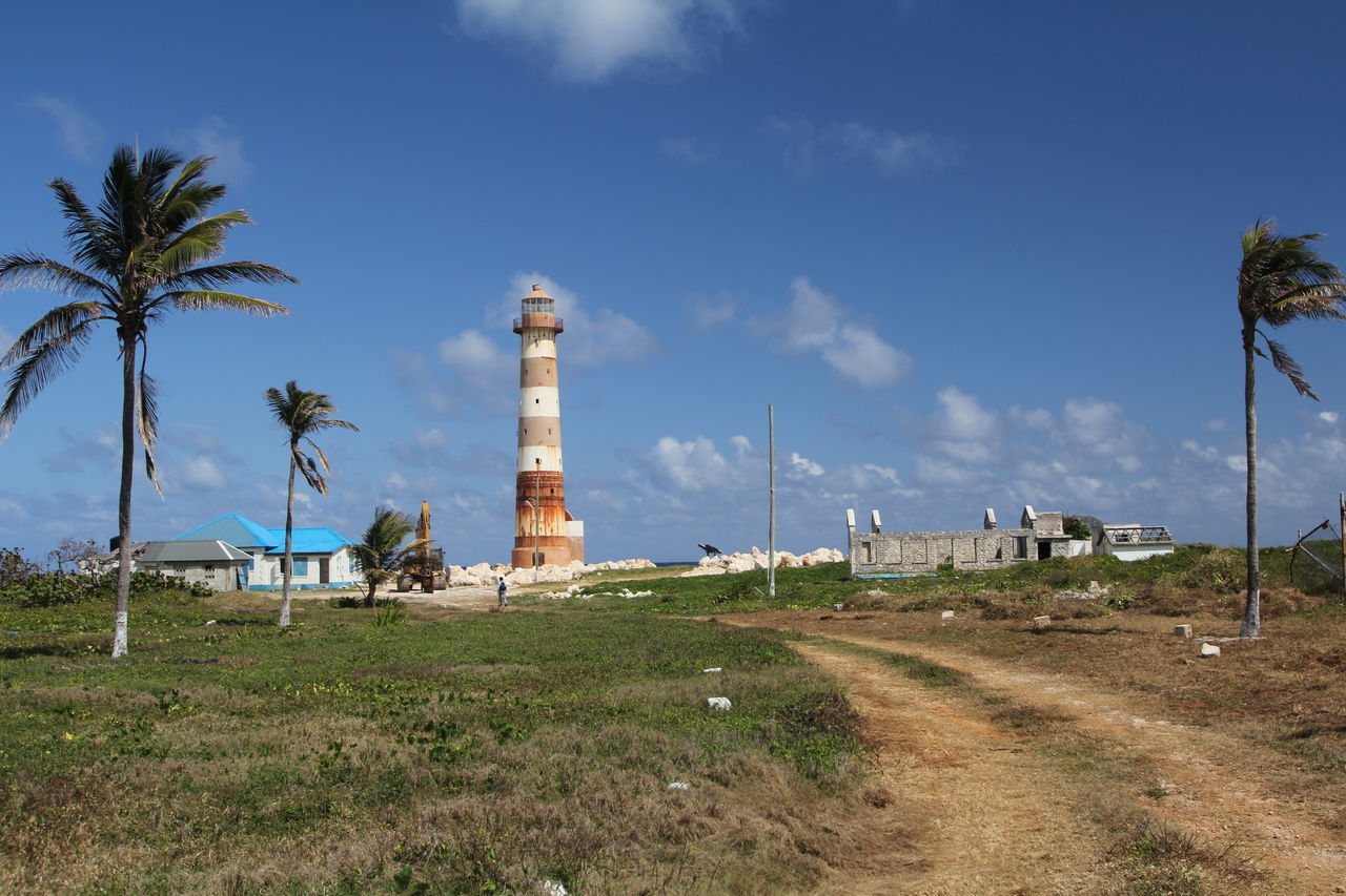 LIGHTHOUSE ON GRASS AGAINST SKY