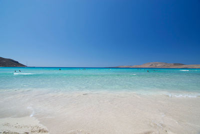 Scenic view of sea against clear blue sky