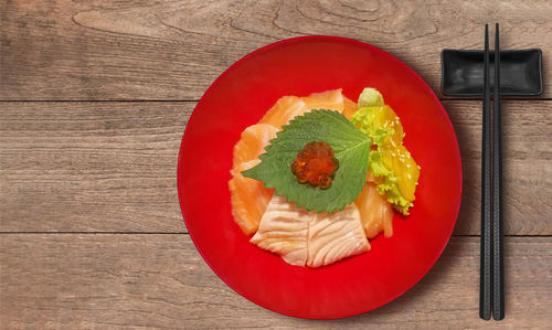 High angle view of dessert in plate on table