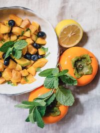 High angle view of fruits on table