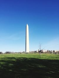 Scenic view of field against clear blue sky