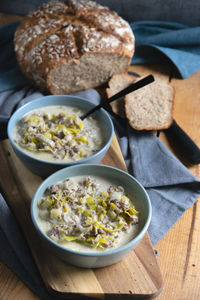 High angle view of food on table