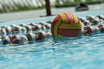 Close-up of ball in swimming pool