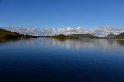 Scenic view of lake against clear blue sky