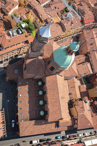 Aerial view of the church of san bartolomeo gaetano in bologna, italy from the top of asinelli tower