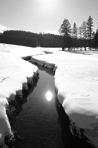 Scenic view of frozen lake against sky