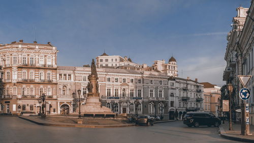Odessa, ukraine 12.08.2019. ekaterininskaya square and monument to catherine 2 in odessa, ukraine