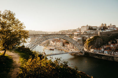 Bridge over river against clear sky