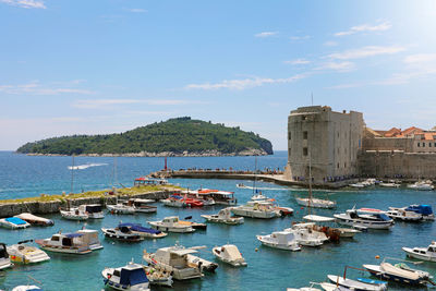 Dalmatian coastline panoramic view from dubrovnik with the port, croatia, europe